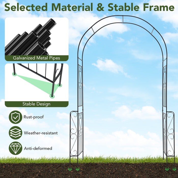 7.9 Feet Metal Garden Arch Backdrop Stand with Fence for Climbing Plants-Black