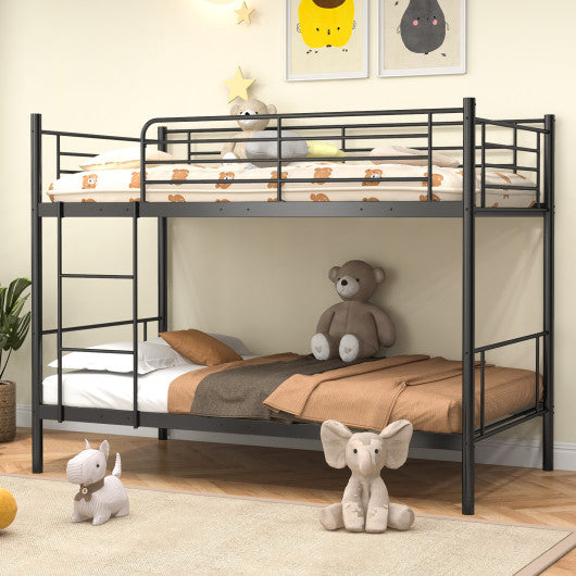 Metal Bunk Bed with Ladder and Full-length Guardrails-Black