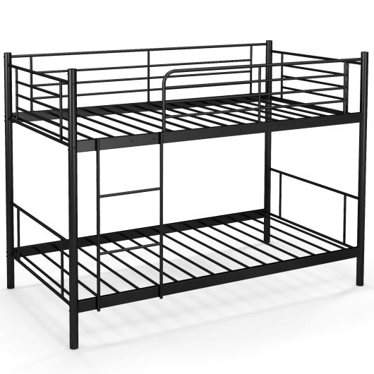 Metal Bunk Bed with Ladder and Full-length Guardrails-Black