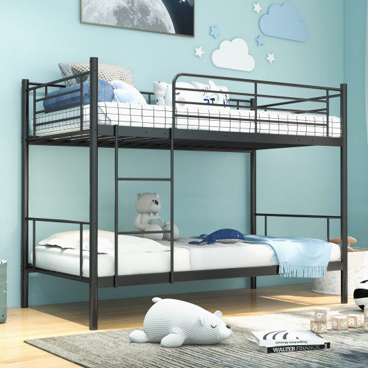 Metal Bunk Bed with Ladder and Full-length Guardrails-Black