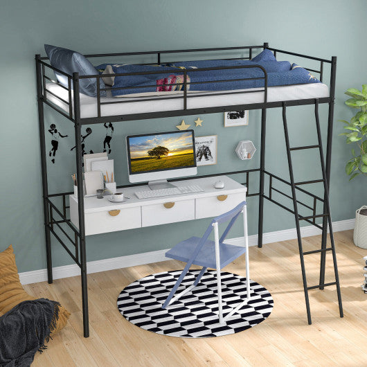 Metal Loft Twin Bed Frame Single High Loft Bed-Black