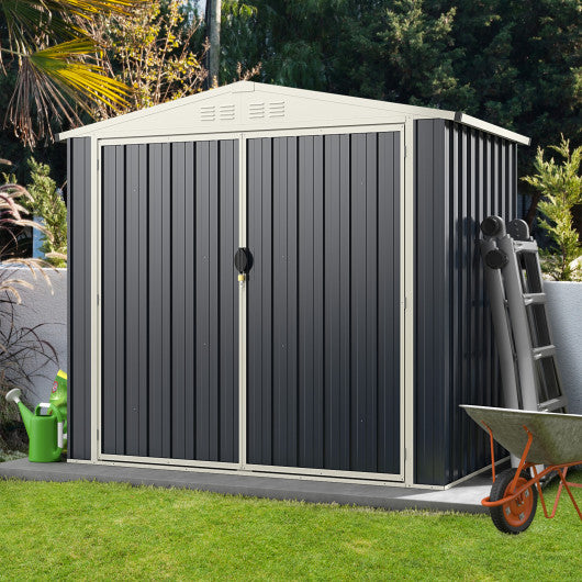 7 x 4 Feet Metal Outdoor Storage Shed with Lockable Door-Gray