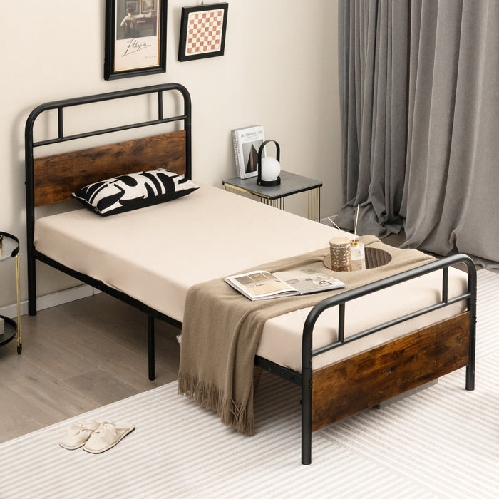 Twin/Full/Queen Size Bed Frame with Industrial Headboard-Twin Size