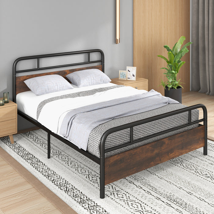 Twin/Full/Queen Size Bed Frame with Industrial Headboard-Queen Size