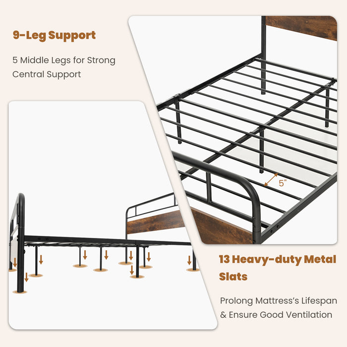 Twin/Full/Queen Size Bed Frame with Industrial Headboard-Queen Size