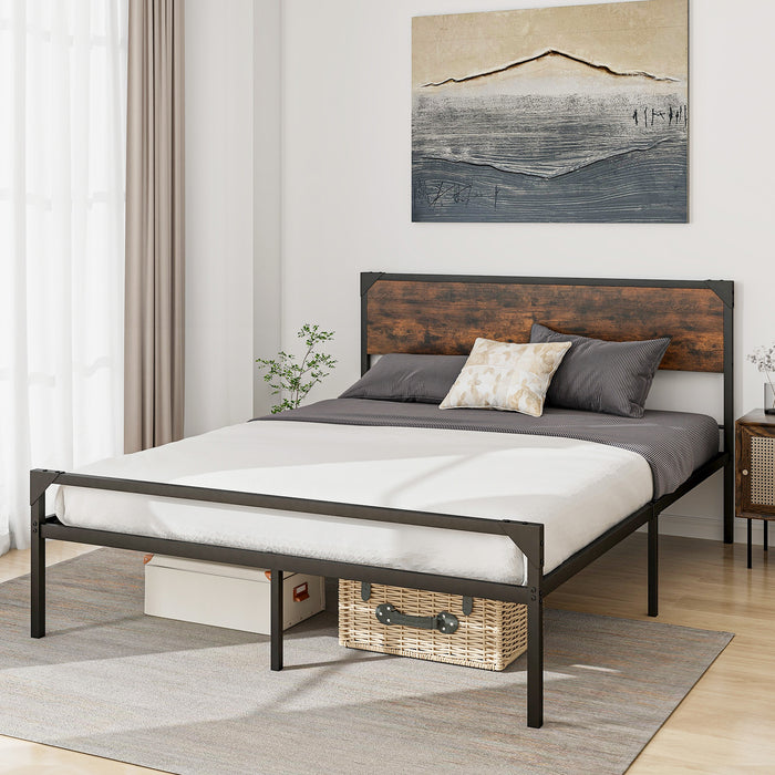 Platform Full/Queen Bed with Rustic Headboard and Footboard-Queen Size