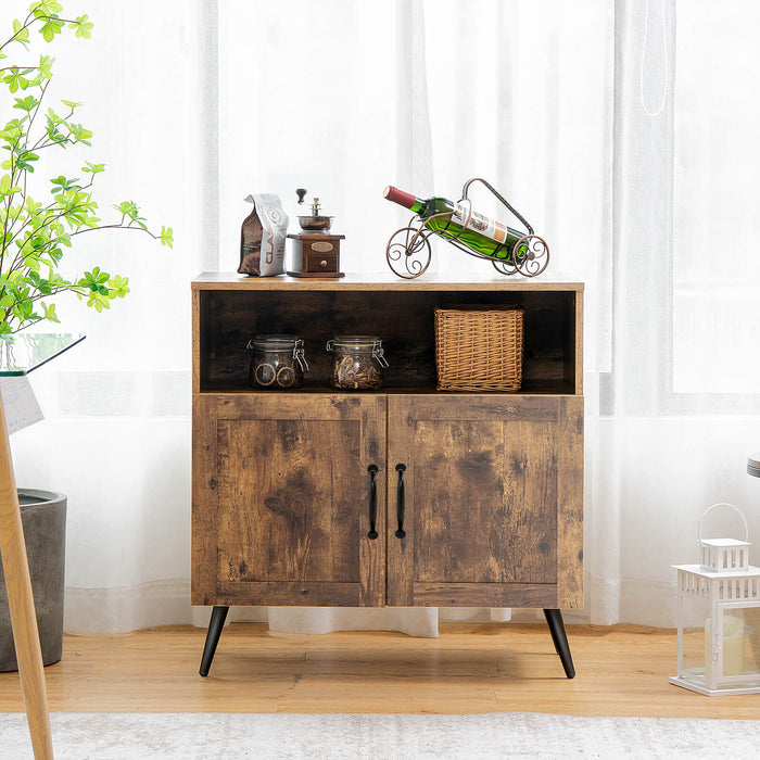 Mid-century Wooden Storage Cabinet Wine Glass Holders-Rustic Brown