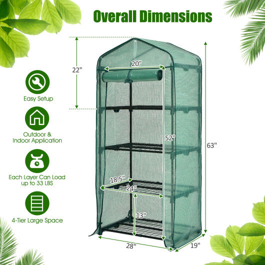 Mini Greenhouse with 4-Tier Rack and Weatherproof PE Cover