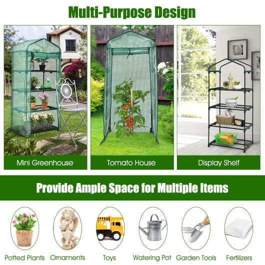 Mini Greenhouse with 4-Tier Rack and Weatherproof PE Cover