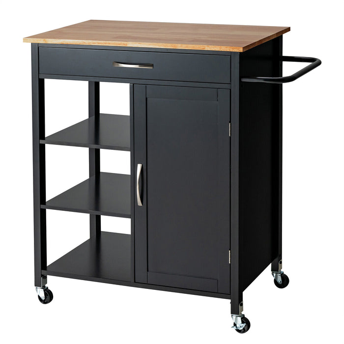 Mobile Kitchen Island Cart with Rubber Wood Top-Black