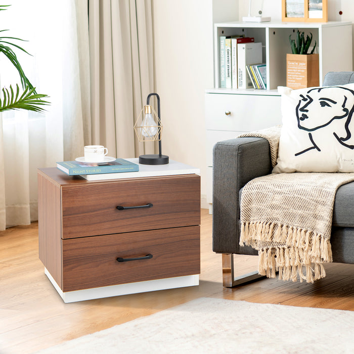 Modern Nightstand with 2 Drawers for Bedroom Living Room-Brown