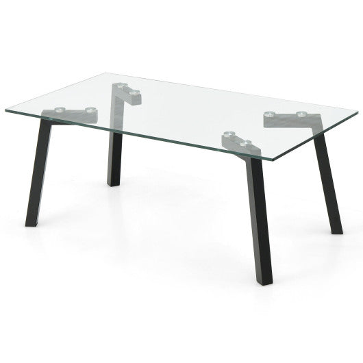 Modern Tempered Glass Coffee Table with Metal Frame for Living Room