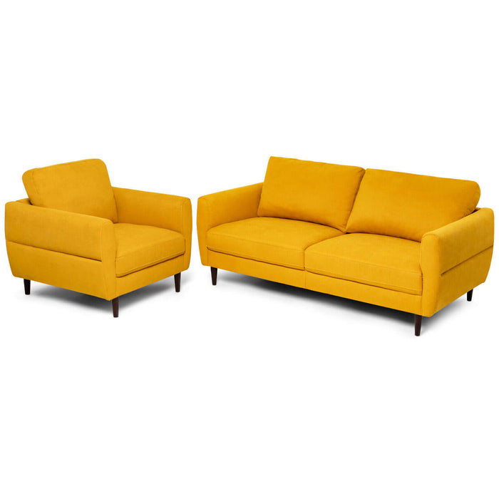 2 Pieces Upholstered Sofa Set with Removable Cushion Covers-Yellow