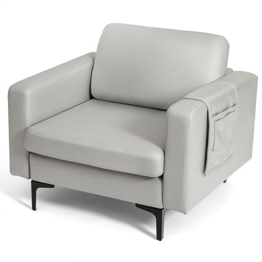 Modern Accent Armchair with Side Storage Pocket-Light Gray