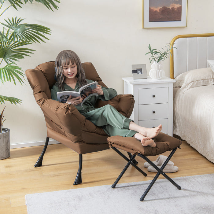 Modern Accent Sofa Chair with Folding Footrest and Side Pocket-Brown