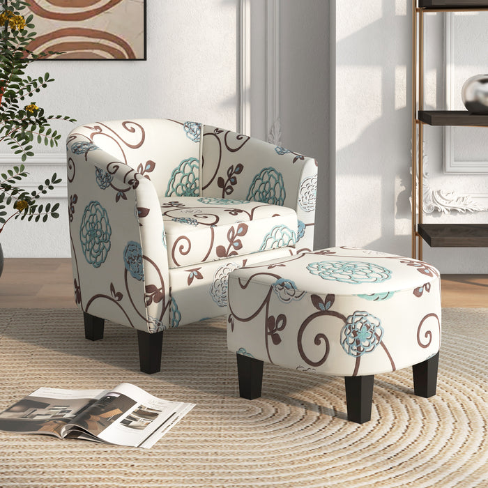 Modern Accent Tub Chair and Ottoman Set with Fabric Upholstered-Beige