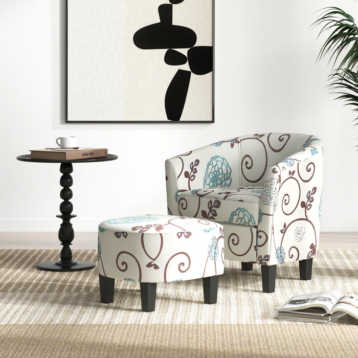 Modern Accent Tub Chair and Ottoman Set with Fabric Upholstered-Beige