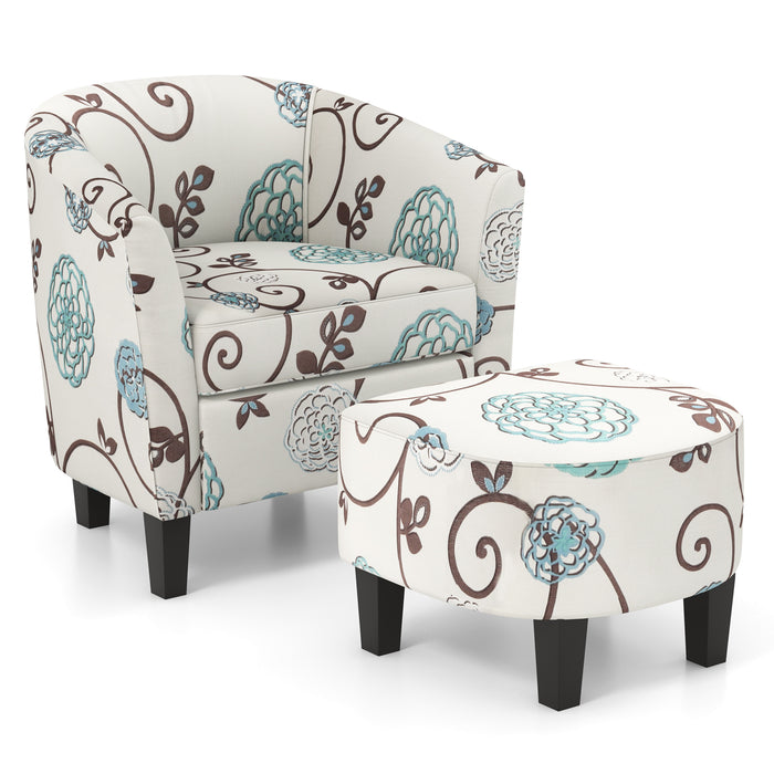 Modern Accent Tub Chair and Ottoman Set with Fabric Upholstered-Beige