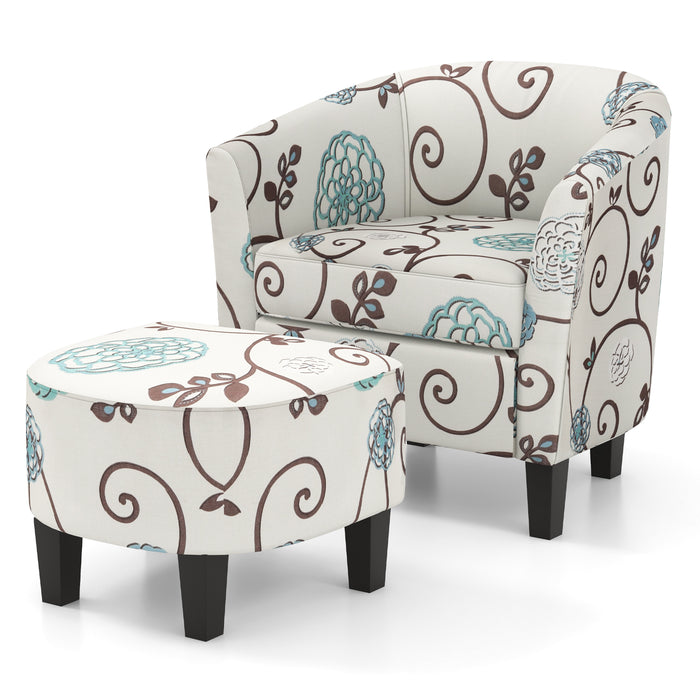 Modern Accent Tub Chair and Ottoman Set with Fabric Upholstered-Beige