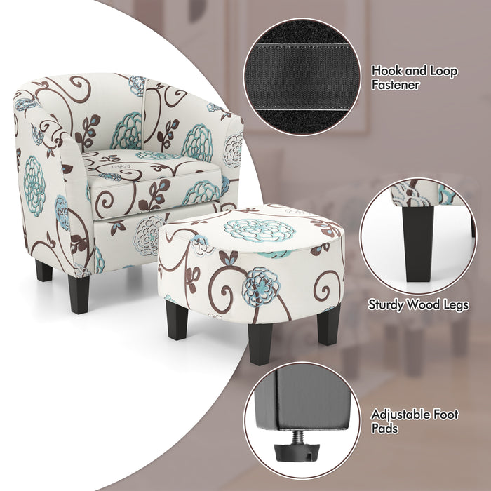 Modern Accent Tub Chair and Ottoman Set with Fabric Upholstered-Beige