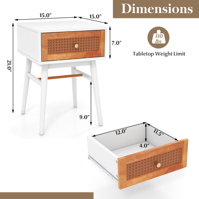 1-Drawer Modern Bedside Table with Solid Wood Legs-White