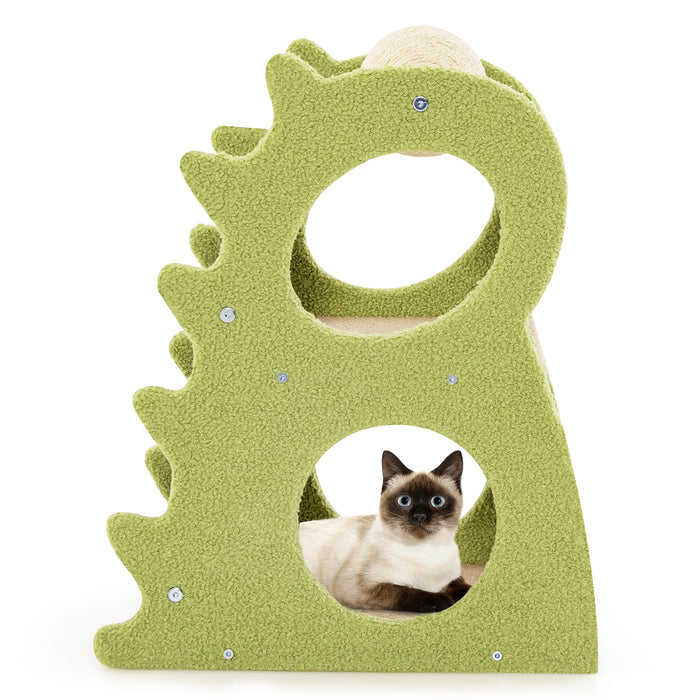 2-Tier Modern Cat Tree for Indoor Cats with Rotatable Sisal Scratching Ball-Green