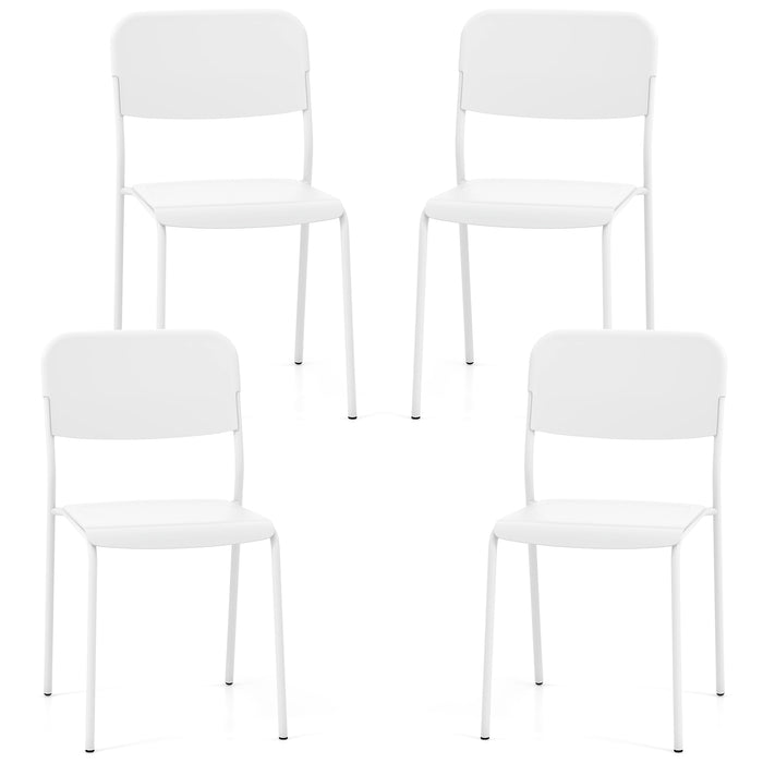 Modern Dining Chairs Set of 4 with Tilted Backrest and Sturdy Metal Legs-White