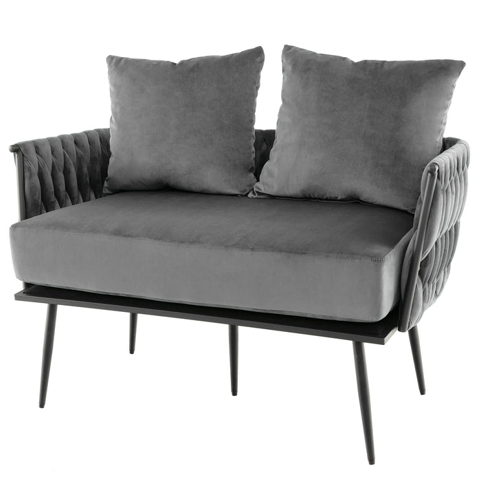 Modern Loveseat Sofa Upholstered Dutch Velvet Sofa Couch-Gray