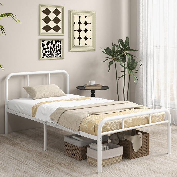 Modern Metal Platform Bed with Headboard and Footboard-White