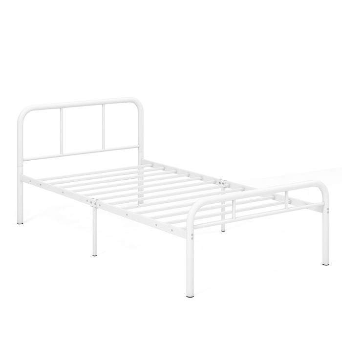 Modern Metal Platform Bed with Headboard and Footboard-White