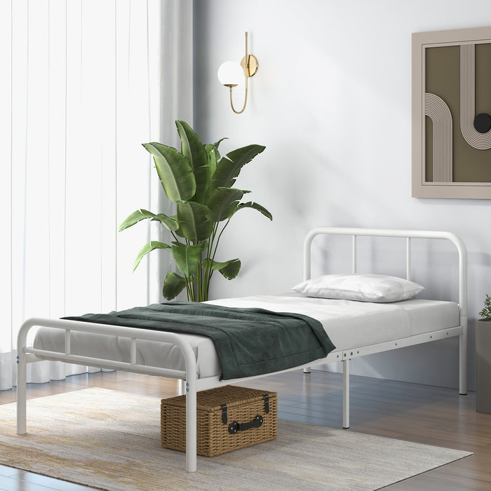 Modern Metal Platform Bed with Headboard and Footboard-White