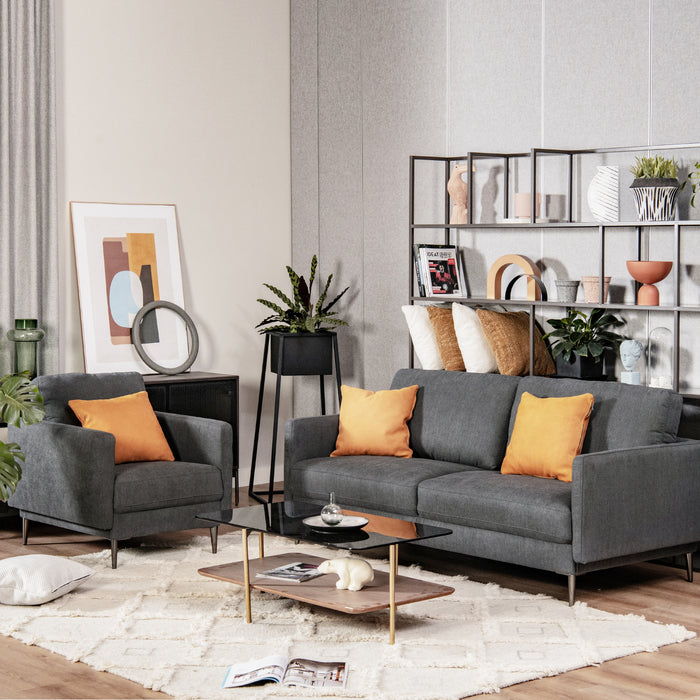 Modern Sofa Couch with Solid Metal Legs and Removable Backrest Cushion-Gray-Sofa Set