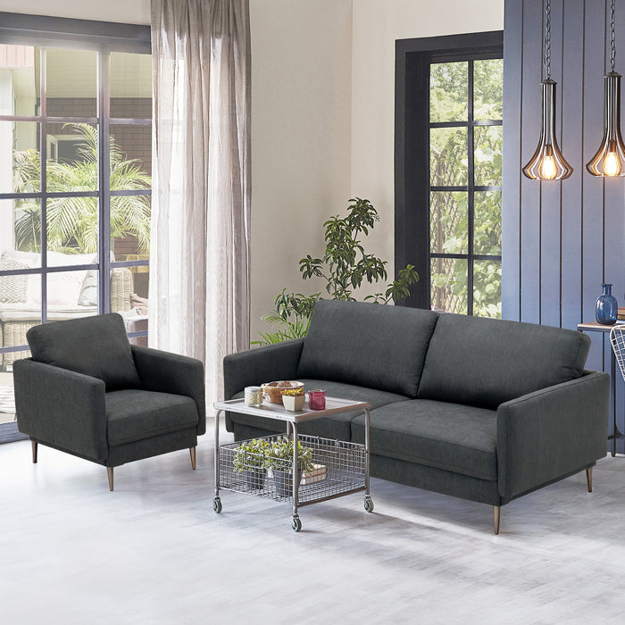 Modern Sofa Couch with Solid Metal Legs and Removable Backrest Cushion-Gray-Sofa Set