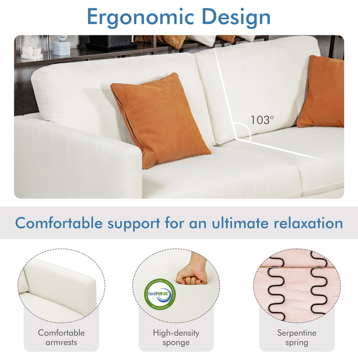 Modern Sofa Couch with Solid Metal Legs and Removable Backrest Cushion-White