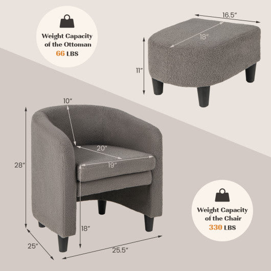 Modern Upholstered Barrel Teddy Velvet Chair with Ottoman-Gray