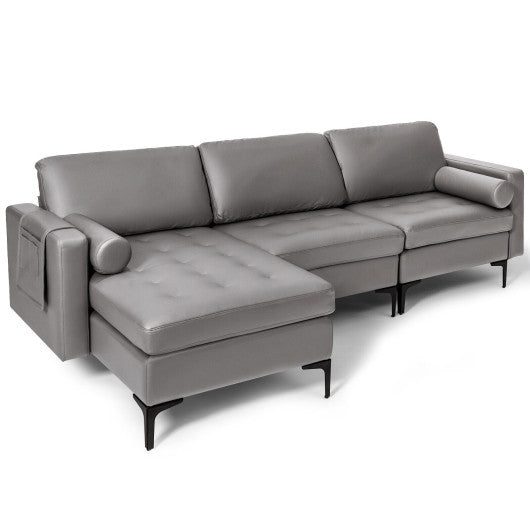 Modular L-shaped 3-Seat Sectional Sofa with Reversible Chaise and 2 USB Ports-Light Gray