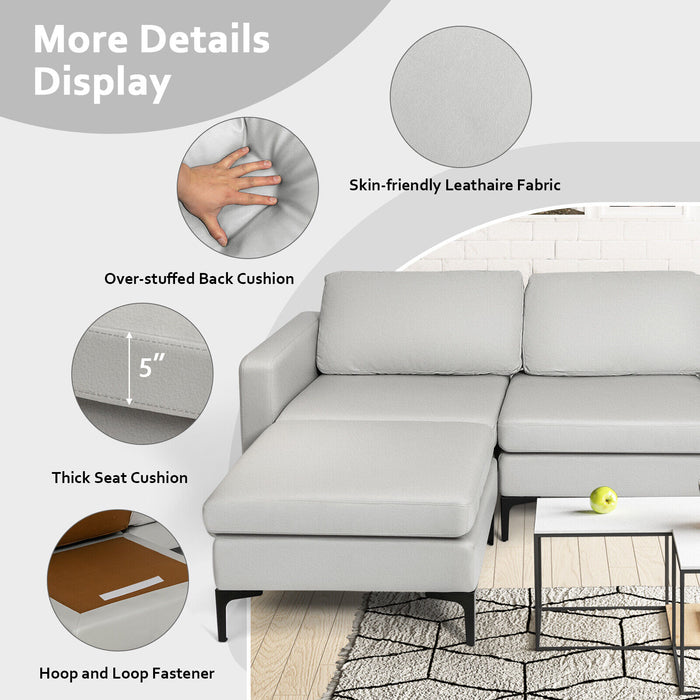 Modular L-shaped Sectional Sofa with Reversible Chaise and 2 USB Ports-Light Gray