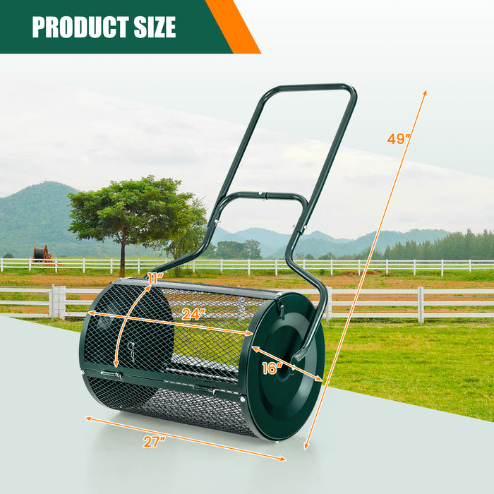 24 Inches Peat Moss Spreader with Upgrade Side Latches and U-shape Handle-Green