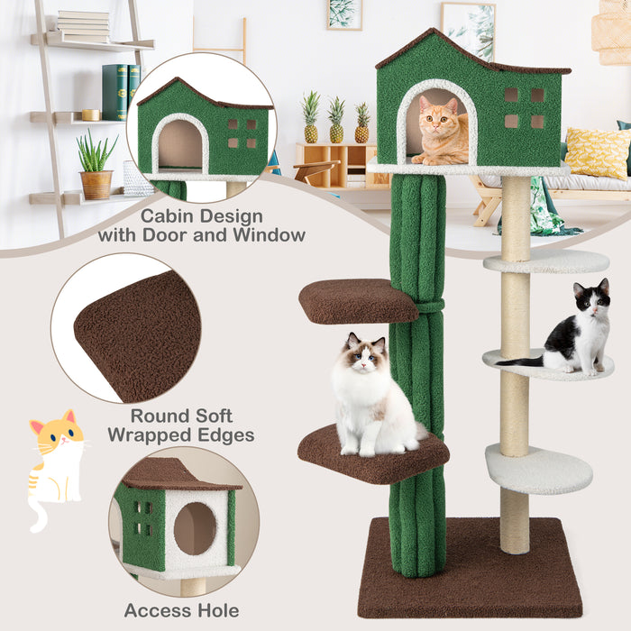 Multi-level Cat Tree with Condo andand Anti-tipping Device-Green