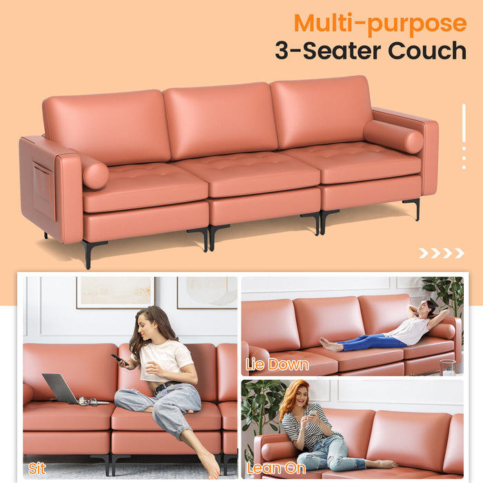 3-Seat Sofa Sectional with Side Storage Pocket and Metal Leg-Pink