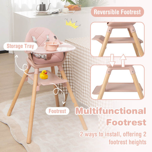 6-in-1 Baby High Chair with Removable Dishwasher and Safe Tray-Pink