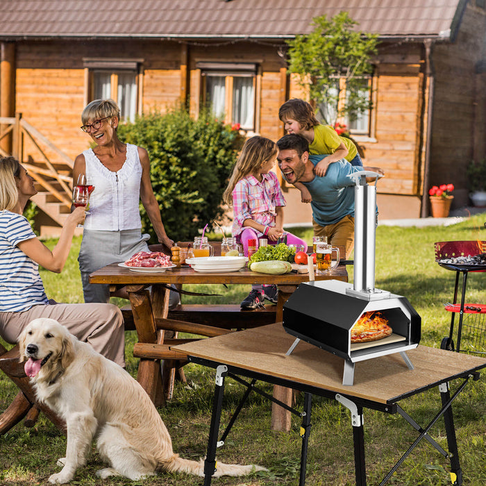 Outdoor Pizza Oven with Pizza Stone and Foldable Legs for Camping-Black