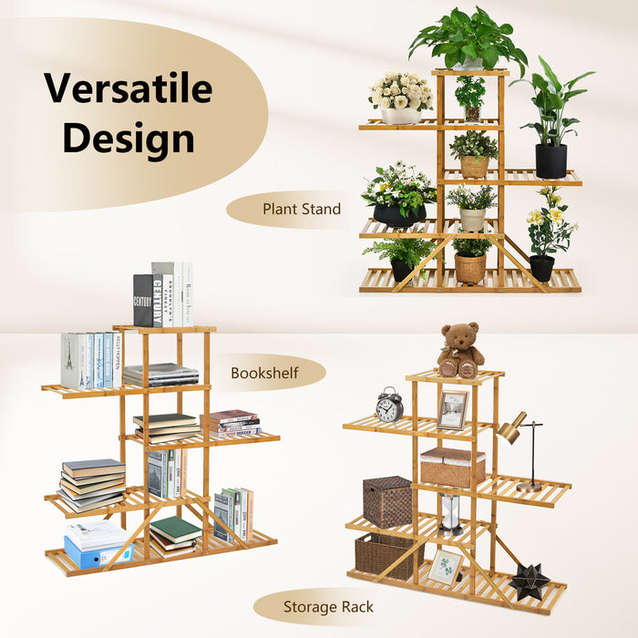 5-tier 10 Potted Bamboo Plant Stand-Natural