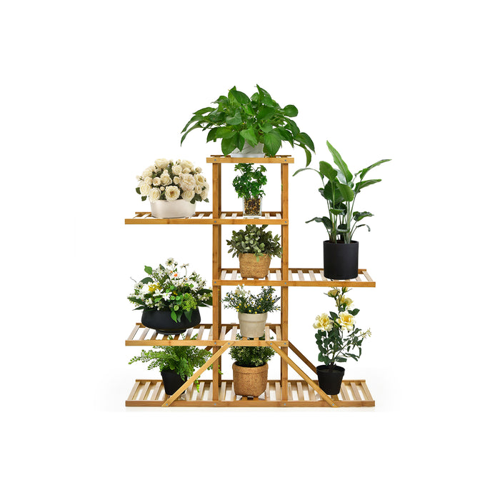 5-tier 10 Potted Bamboo Plant Stand-Natural