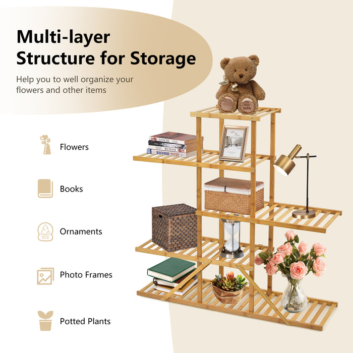 5-tier 10 Potted Bamboo Plant Stand-Natural