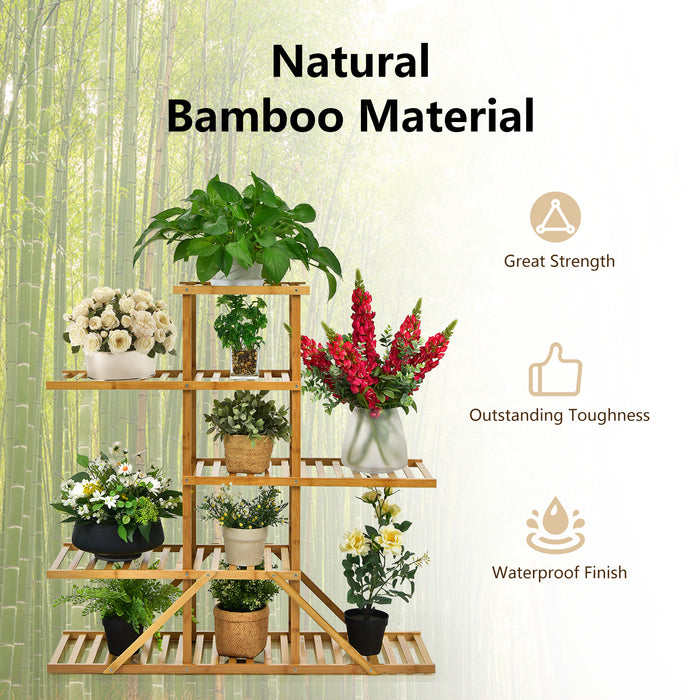 5-tier 10 Potted Bamboo Plant Stand-Natural