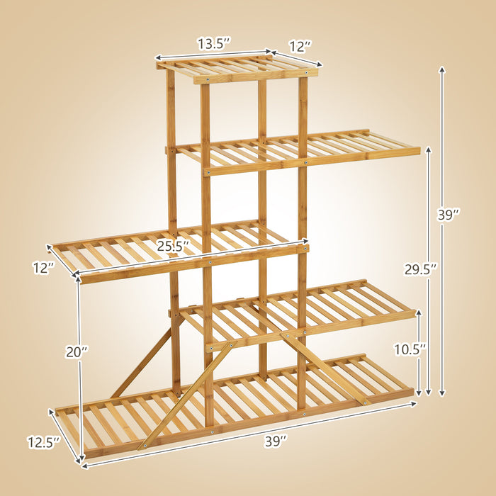 5-tier 10 Potted Bamboo Plant Stand-Natural