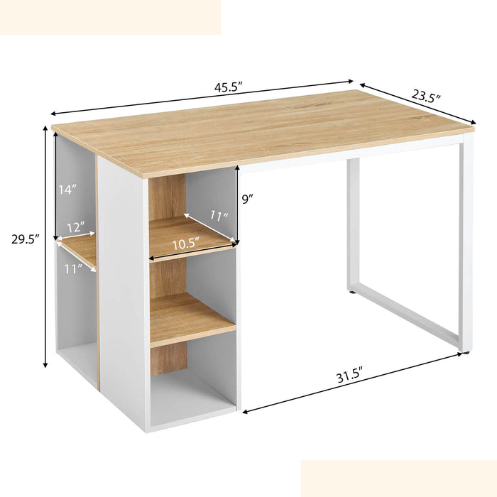 Computer Desk with 5 Side Shelves and Metal Frame