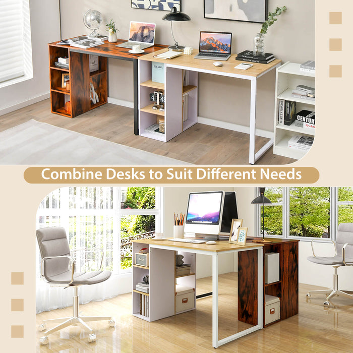 Computer Desk with 5 Side Shelves and Metal Frame