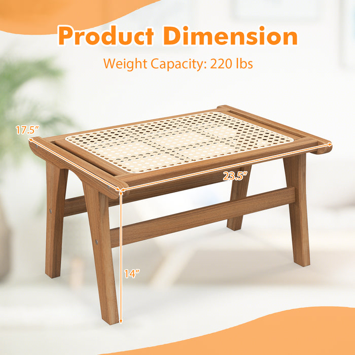 Natural Teak Wooden Foot Rest with Handwoven Rattan